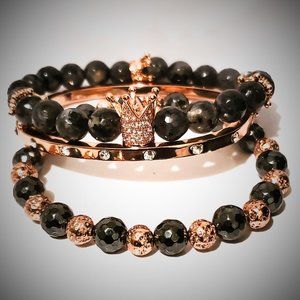 The " Rose" Larvikite Crown Bracelet Set